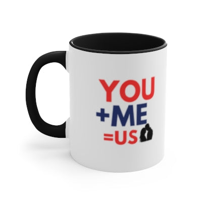 You + Me = Us Accent Mug — Romantic Couple Coffee Cup