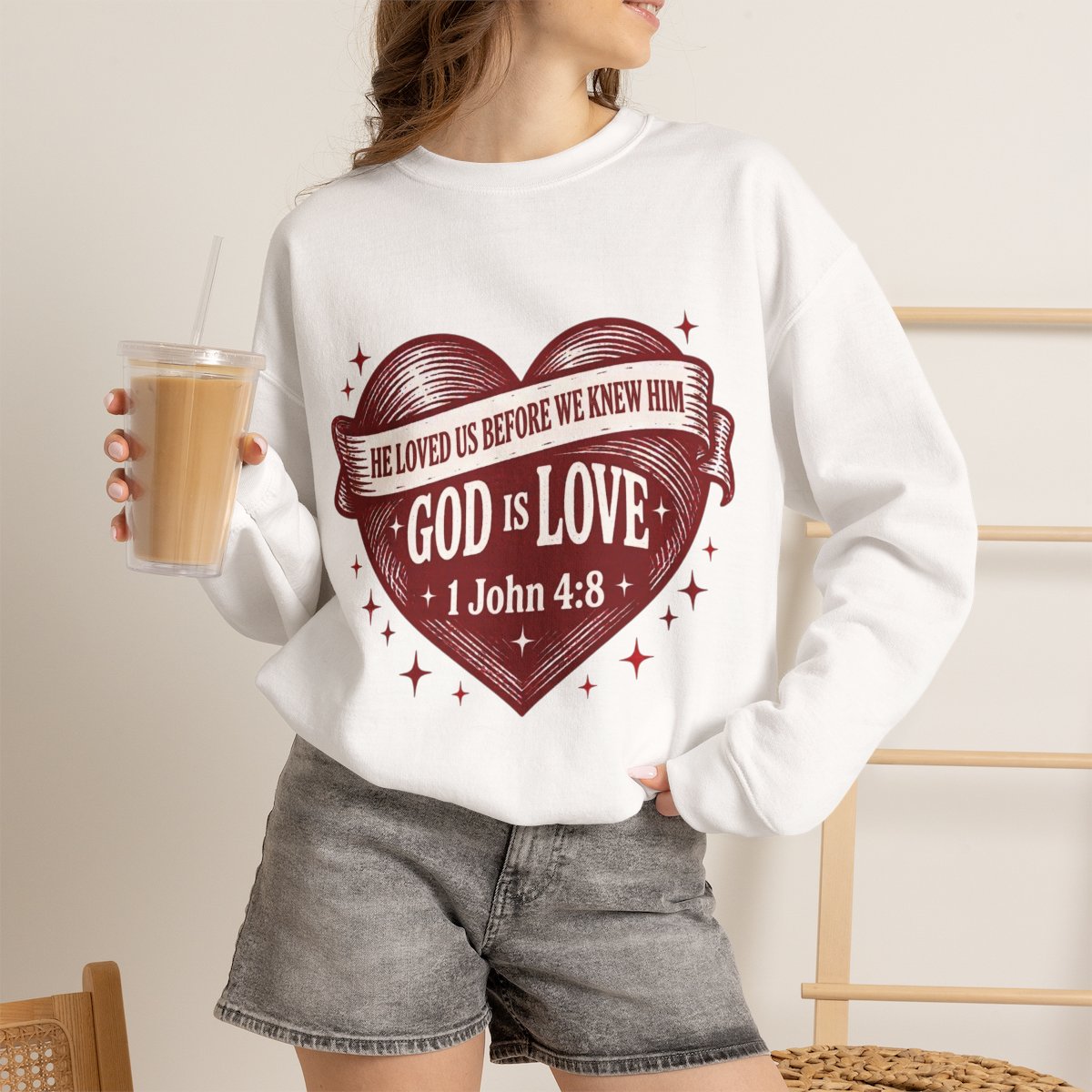God Is Love Heart Sweatshirt - Christian Faith Scripture 1 John 4:8
